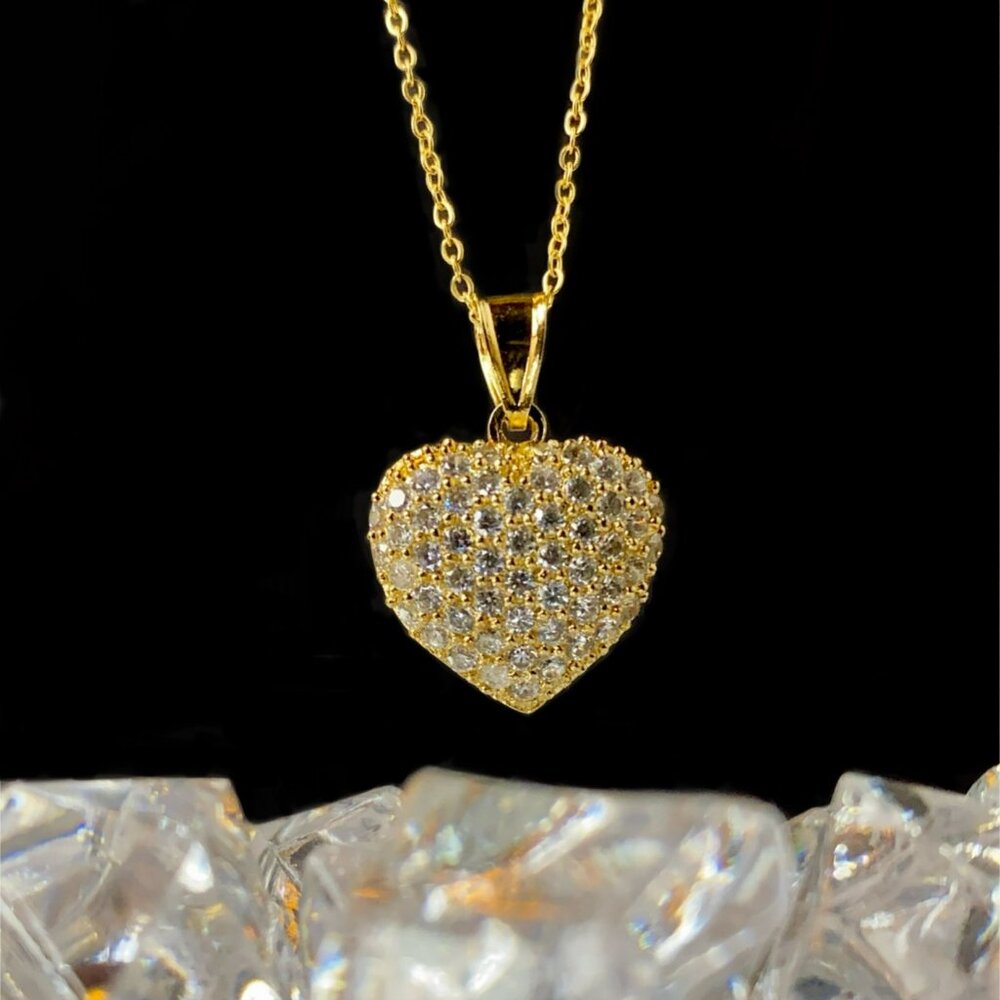 14K Gold FIlled Heart Necklace for Womens CZ Pendantn Cable Link Chain 17" Girls